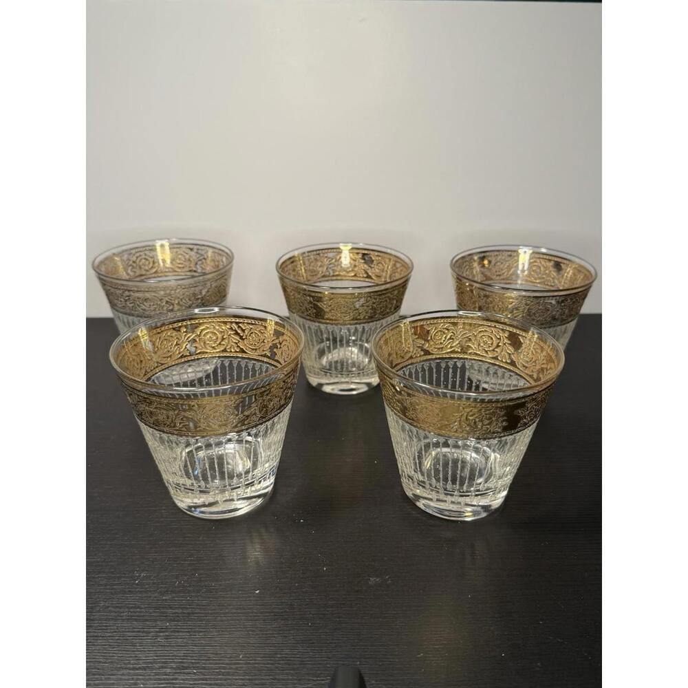 Vtg 5 Culver Tyrol 22K Gold Double Old Fashioned Glasses Low Ball